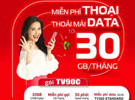 Miễn phí xem TV360 standard với gói TV90C Viettel - 30Gb data tốc độ cao và miễn phí gọi thoại
