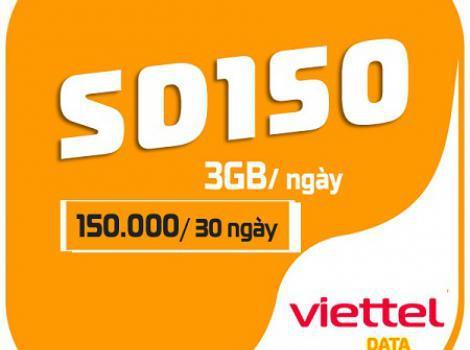 Gói SD150 Viettel 90GB ( 3GB / ngày ) 150K mỗi tháng