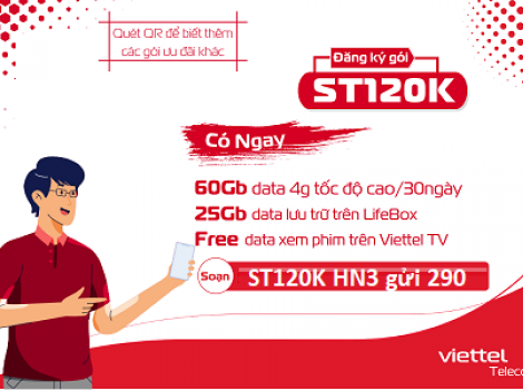 Gói ST120K Viettel: Cước Phí 120K / Tháng 2Gb Mỗi Ngày