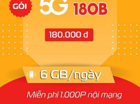 5G180B Viettel: 180GB + Gọi Nội Mạng Miễn Phí Thỏa Thích!
