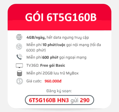 Đăng ký gói cước 5G chu kỳ 6 tháng với ưu đãi lên đến 720Gb 