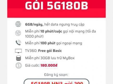 Gói cước 5G180B Viettel – 180Gb data, Free Gọi Thoại