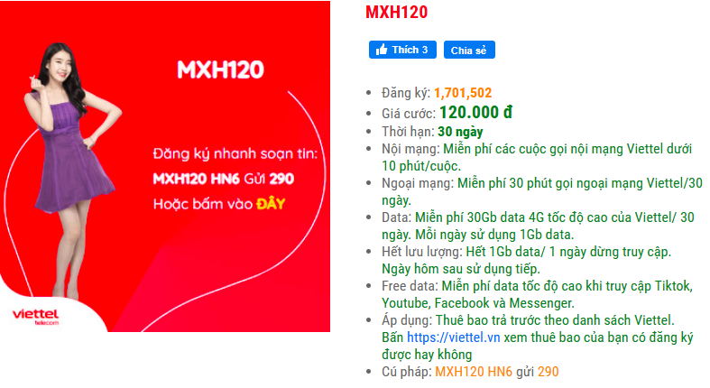 MXH120 Viettel 24h