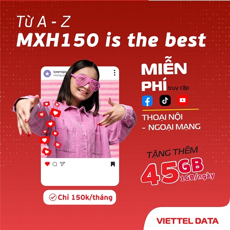 Gói MXH150 không giới hạn dung lượng cho Fb, Tiktok, youtube